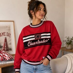 Vintage Varsity Spirit Cheerleader Sweater Red Black 90s USA Made Crewneck Med